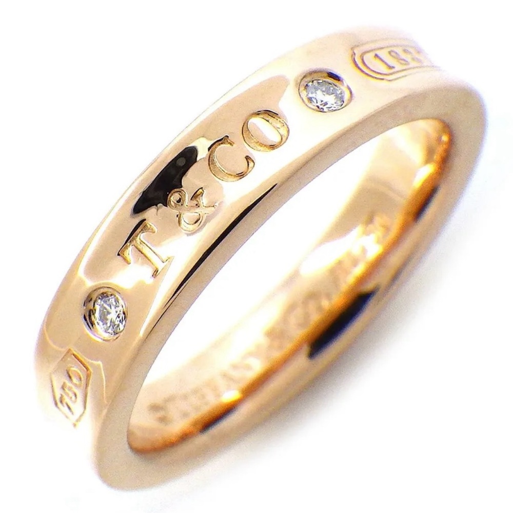Tiffany & Co 1837 concave 18K rose pink gold ring with diamonds in size 5.25